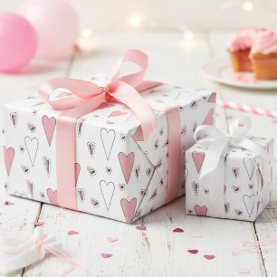 Papier Cadeau Motif de coeur tendance rose et blanc