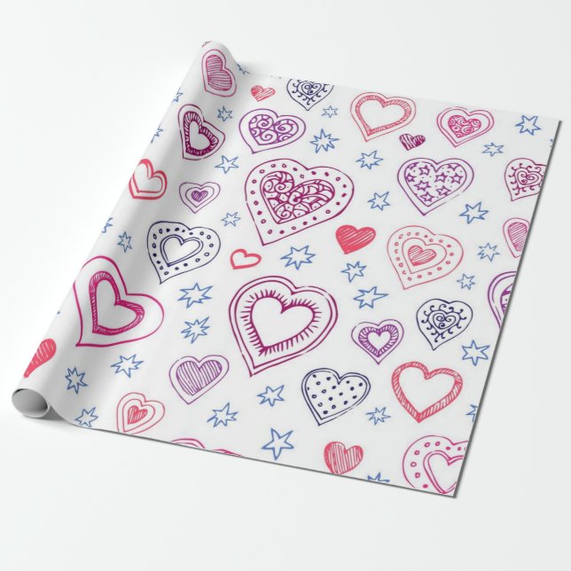 Papier Cadeau Motif de cœurs (Déroulé)