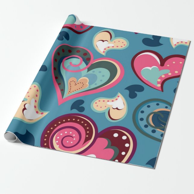Papier Cadeau Motif de cœurs (Déroulé)
