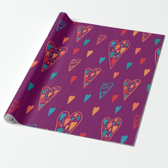 Papier Cadeau Motif de cœurs (Déroulé)
