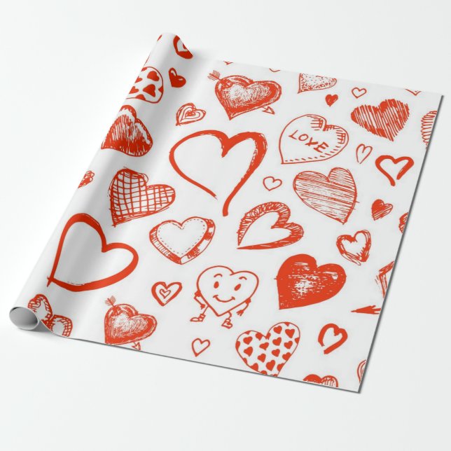 Papier Cadeau Motif de cœurs (Déroulé)