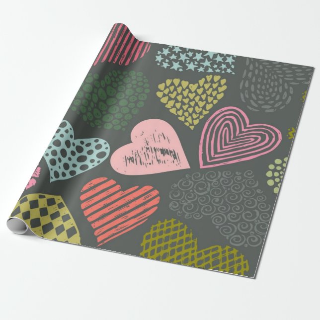 Papier Cadeau Motif de cœurs (Déroulé)