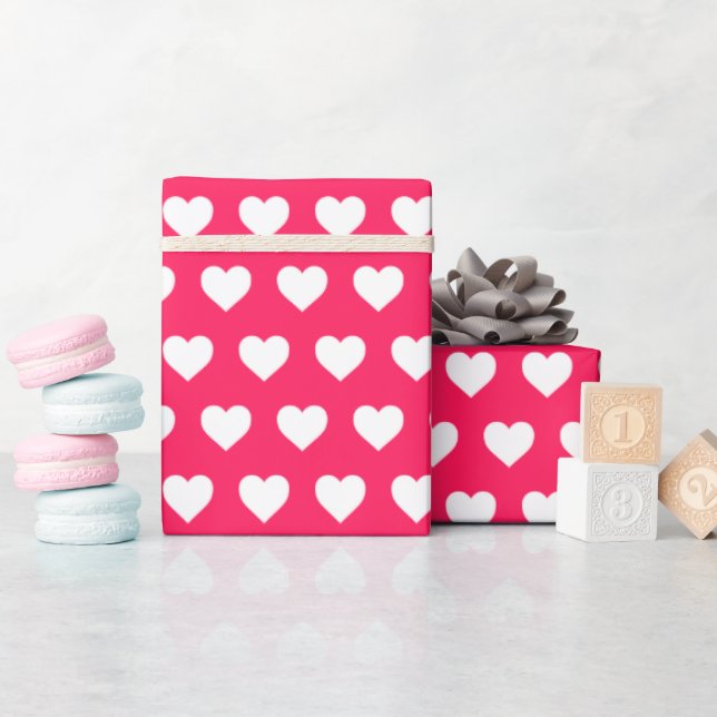 Papier Cadeau Motif de coeurs blancs jolis Diva rose (Baby Shower)