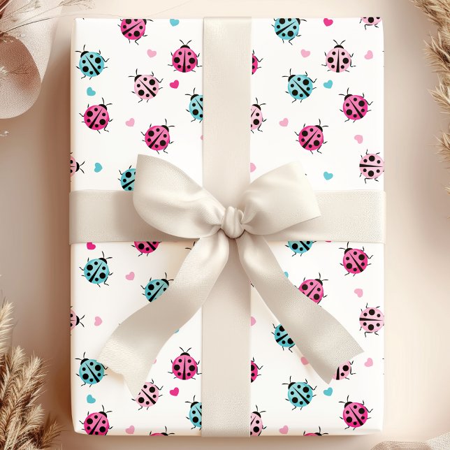 Papier Cadeau Motif de Coeurs de Ladybug bleu rose (Créateur téléchargé)