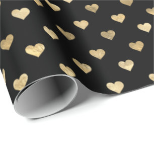 Papier Cadeau Motif de Coeurs d'or Noir mignon