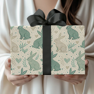 Papier Cadeau Motif de cœurs et silhouettes de lapins simples vi