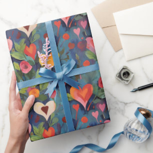 Papier Cadeau Motif de cœurs modernes colorés Je t'aime