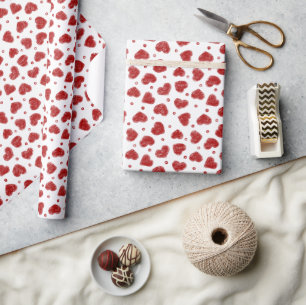 Papier Cadeau Motif de cœurs rouges et blancs