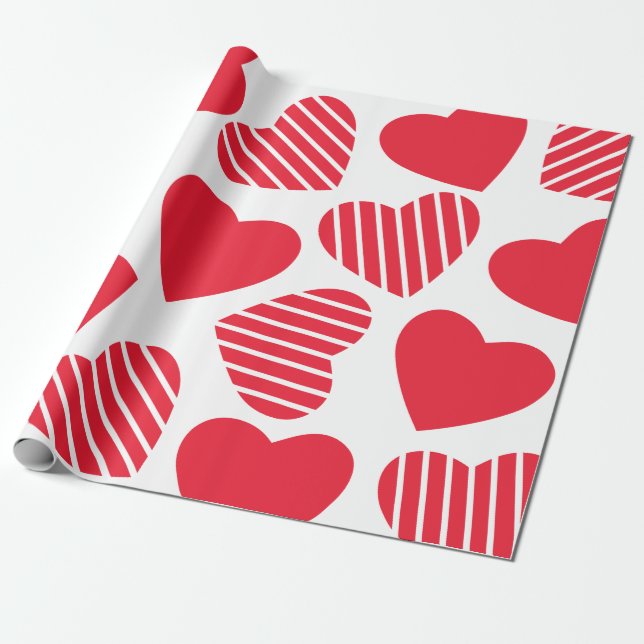 Papier Cadeau Motif de cœurs rouges mignons sur fond blanc (Déroulé)