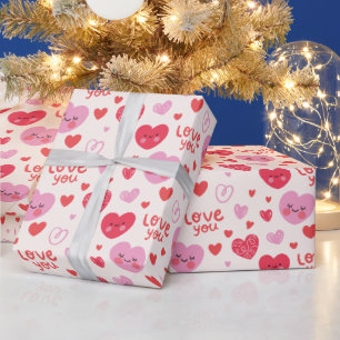 Papier Cadeau Motif de cœurs rouges roses jolis