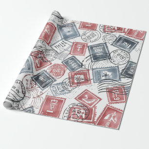 Papier Cadeau Motif de collage de timbres-poste vintage (1)