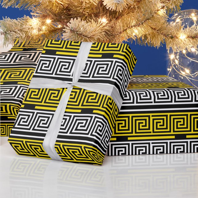 Papier Cadeau Motif de conception de clé grecque en frise jaune  (Créateur téléchargé)