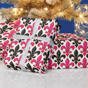 Papier Cadeau Motif de conception de fleur de lis baroque noir r