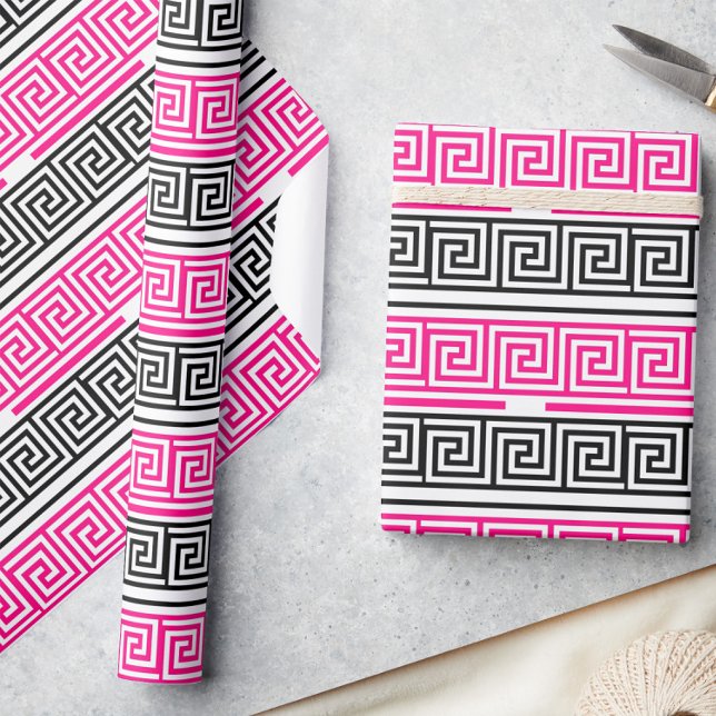 Papier Cadeau Motif de conception de touche à clé grecque rose n (Créateur téléchargé)