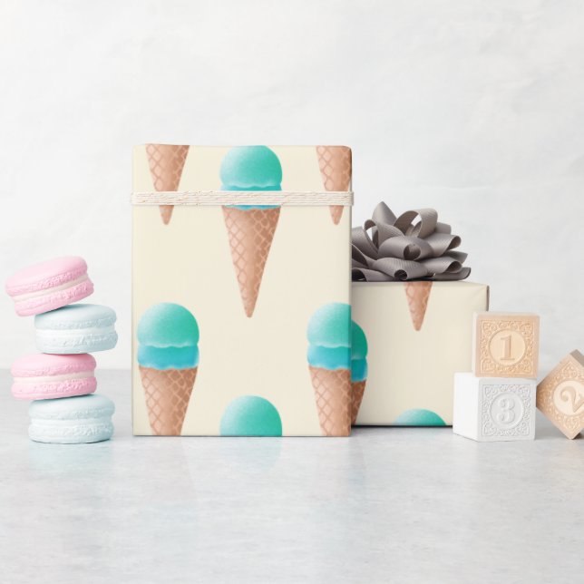 Papier Cadeau Motif de cône de glace bleu, jaune clair (Baby Shower)