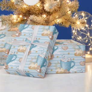 Papier Cadeau Motif de cookie au cacao bleu et au pain d'épice