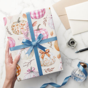 Papier Cadeau Motif de coquette d'automne de citrouille rose à l