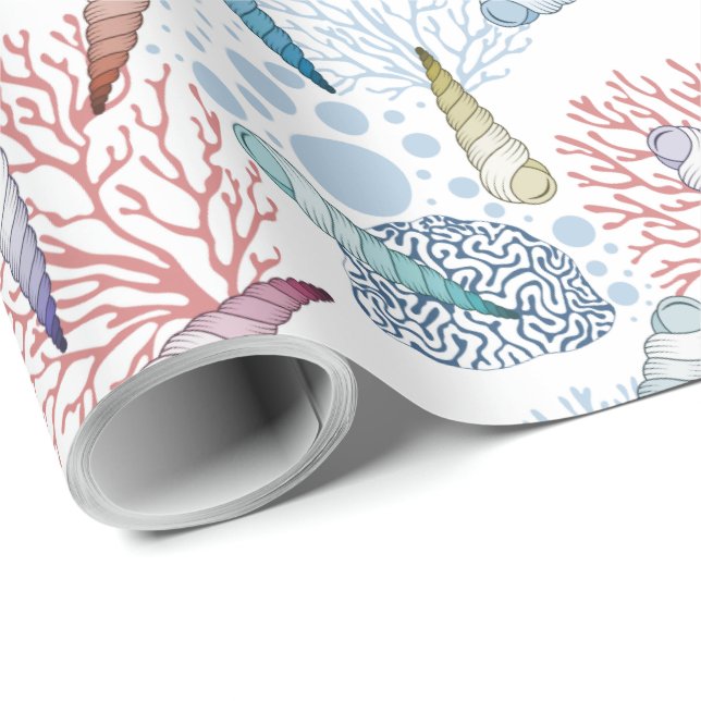 Papier Cadeau Motif de corail de coquillage de plage mignon (Coin rond)