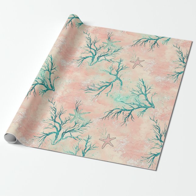 Papier Cadeau Motif de corail de plage estivale (Déroulé)