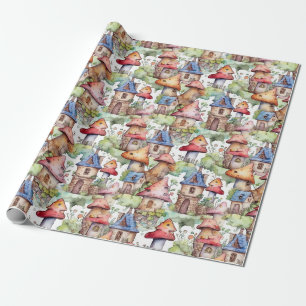 Papier Cadeau Motif de cottage champignon fantaisiste (1)