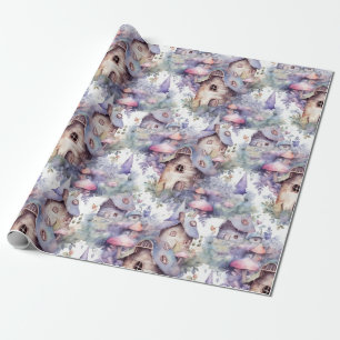 Papier Cadeau Motif de cottage champignon fantaisiste (5)