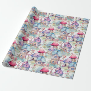 Papier Cadeau Motif de cottage champignon fantaisiste (6)