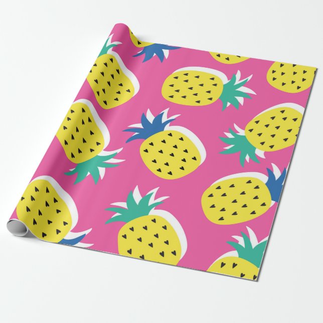 Papier Cadeau  motif de couleurs folles de fruits d'ananas sans  (Déroulé)
