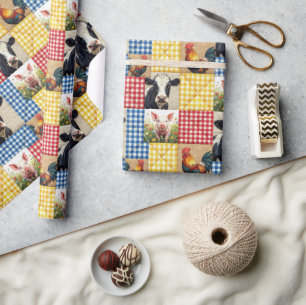 Papier Cadeau Motif de Courtepointe d'Animaux de Ferme