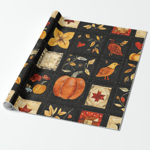 Papier Cadeau Motif de courtepointe d'art populaire d'automne   