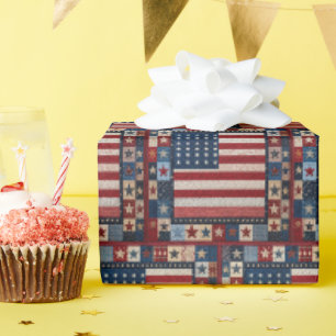 Papier Cadeau Motif de courtepointe de drapeau américain