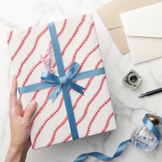 Papier Cadeau Motif de coutures de baseball rouges et blanches p (Cadeaux)