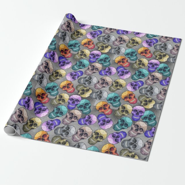 Papier Cadeau Motif de crâne gothique Halloween  (Déroulé)