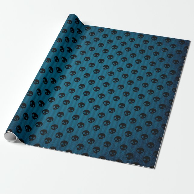 Papier Cadeau Motif de crâne noir et bleu (Déroulé)