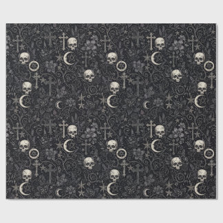 Papier Cadeau Motif de croissants de lune croix de crânes gothiq