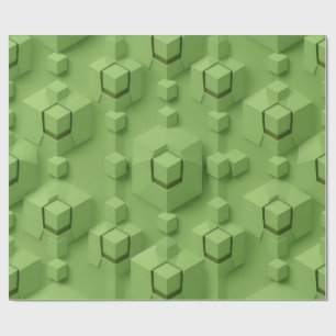Papier Cadeau Motif de cube isométrique 3D vert menthe