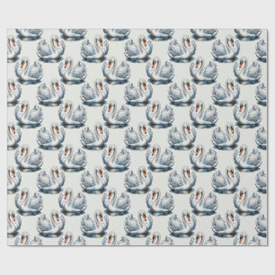 Papier Cadeau Motif de cygnes sur fond blanc