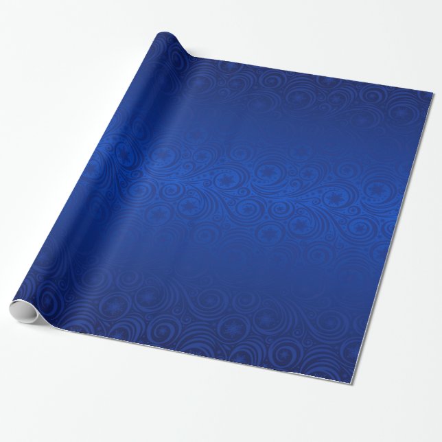 Papier Cadeau Motif de Damas de flocon de neige bleu Ombre (Déroulé)