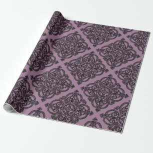 Papier Cadeau Motif de Damas Vintage mauve et noir