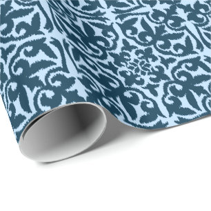 Papier Cadeau Motif de damassé d'Ikat - indigo et bleu-clair