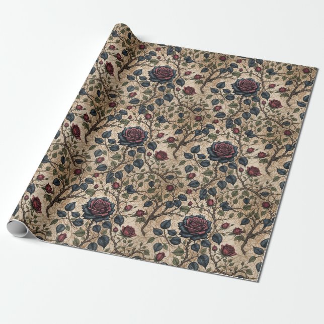Papier Cadeau Motif de découpage Rose gothique foncé (Déroulé)