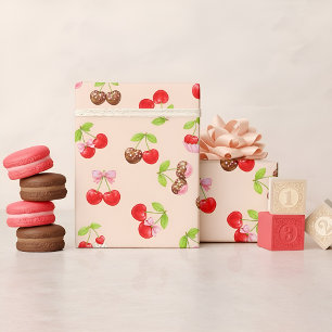 Papier Cadeau Motif de dessert aux cerises mignon Sucré
