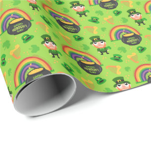 Papier Cadeau Motif de dessin animé de la Saint-Patrick avec un