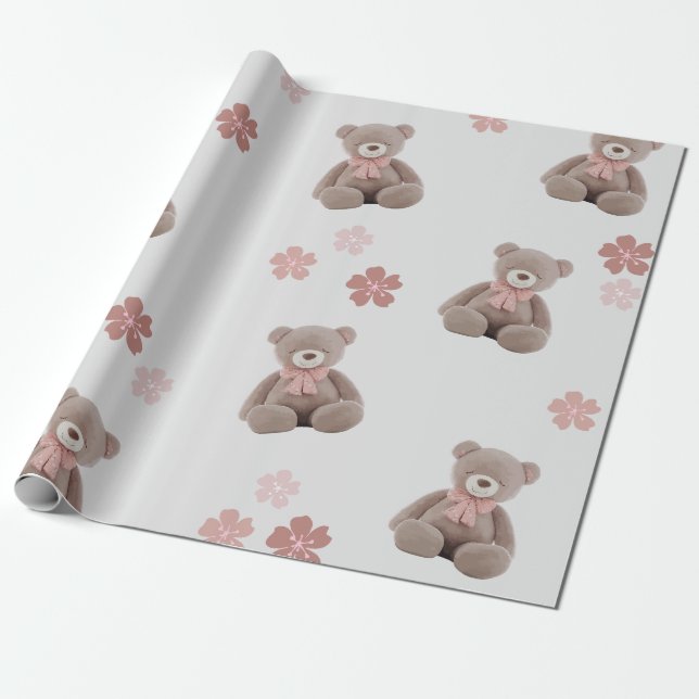 Papier Cadeau Motif de dessin animé rose ours (Déroulé)