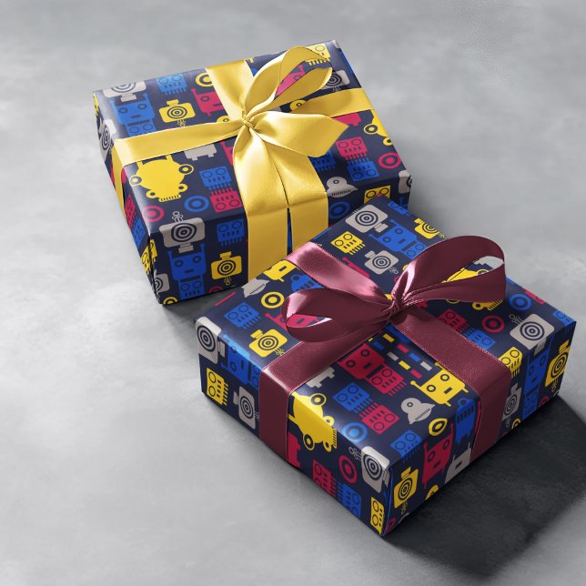 Papier Cadeau Motif de dessin de robots (engineer robot birthday packing gift wrap,gift wrapping paper,return gift wrap paper,paper gift)