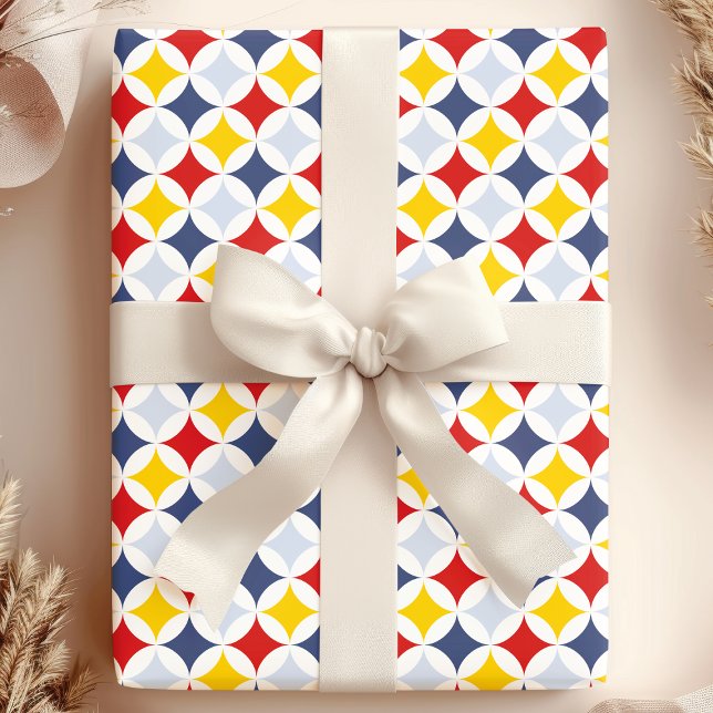 Papier Cadeau Motif de diamant géométrique de la marine jaune ro (Créateur téléchargé)