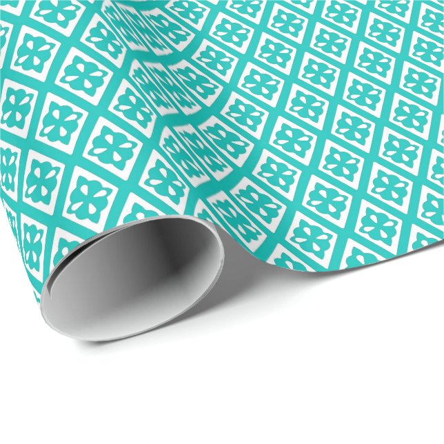 Papier Cadeau Motif de diamant - turquoise et blanc (Coin rond)