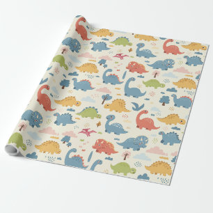 Papier Cadeau Motif de dinosaure coloré et ludique personnalisé