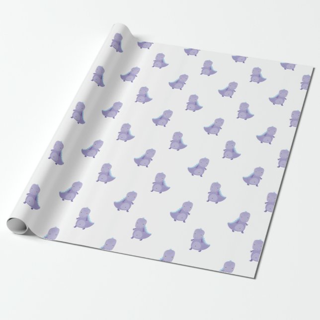 Papier Cadeau Motif de dinosaure de bébé bleu violet (Déroulé)