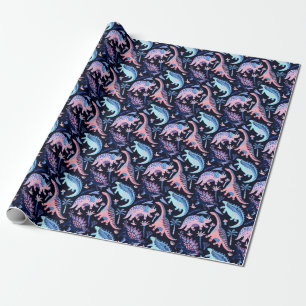 Papier Cadeau Motif de dinosaures de bande dessinée mignon.