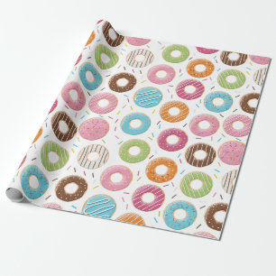 Papier Cadeau Motif de Donuts Colorés Rétro pour une Fête Amusan